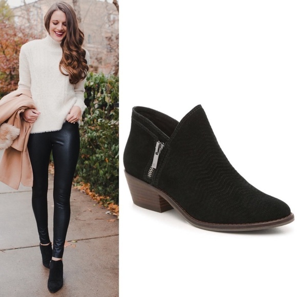 Lucky Brand Shoes - NEW Lucky Brand Embossed Black Suede Low Ankle Leather Bohemian Booties